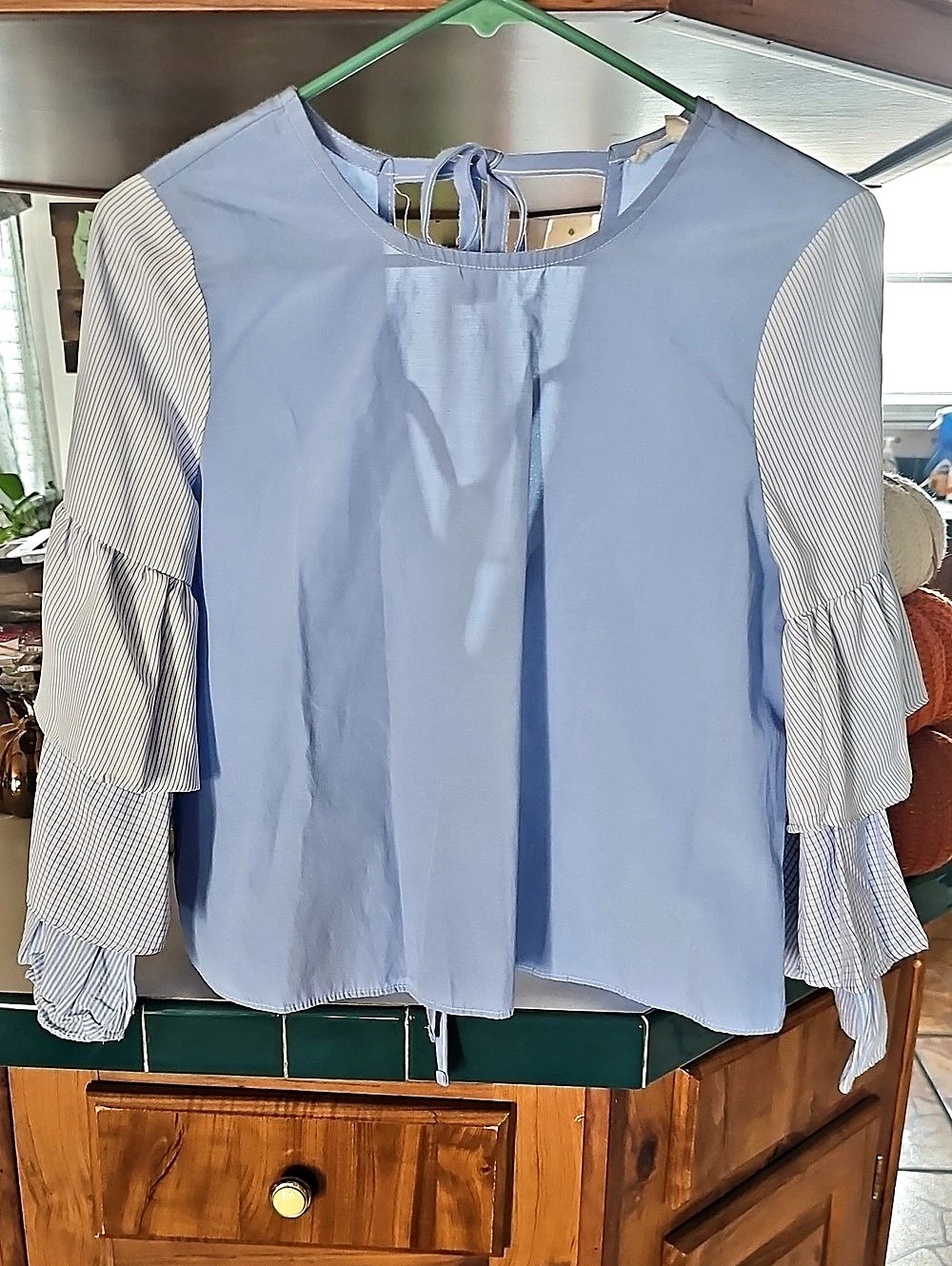 Rebellion Blue & White Gingham Ruffle Sleeve Blouse
